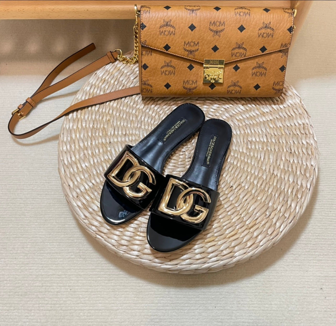 Gold Logo Sandals