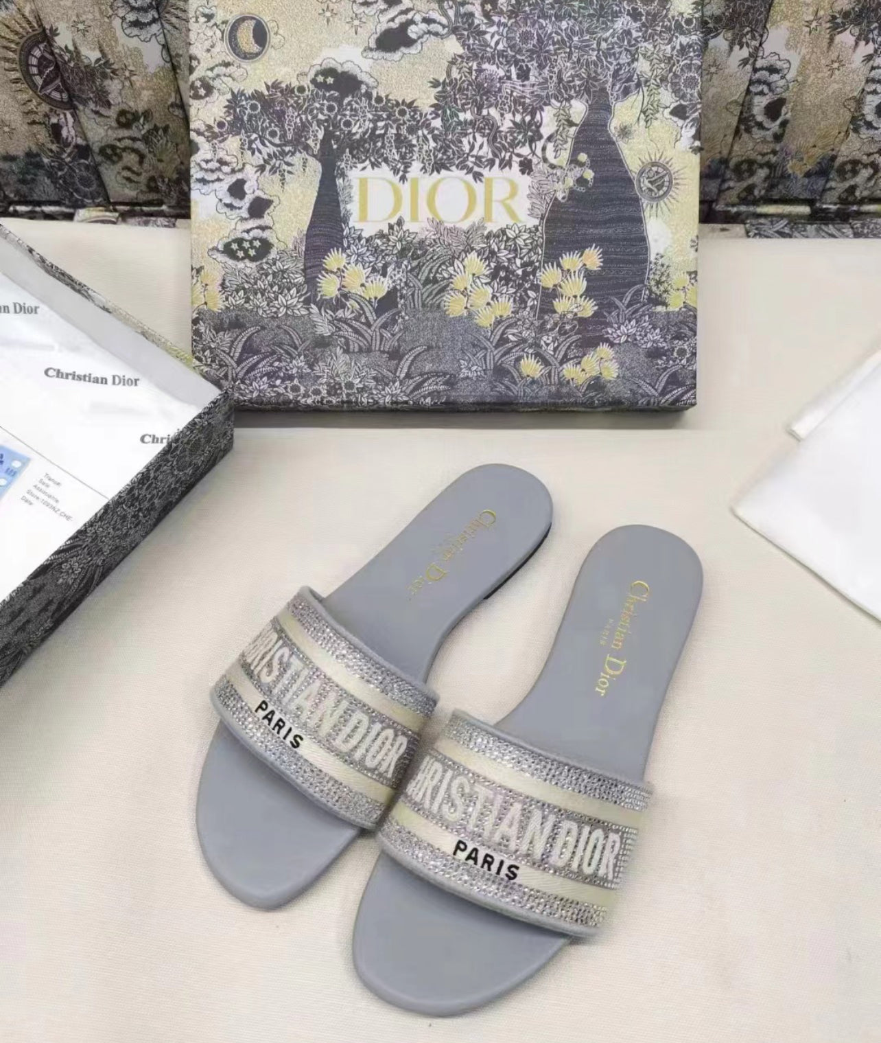 Grey Logo Sandals