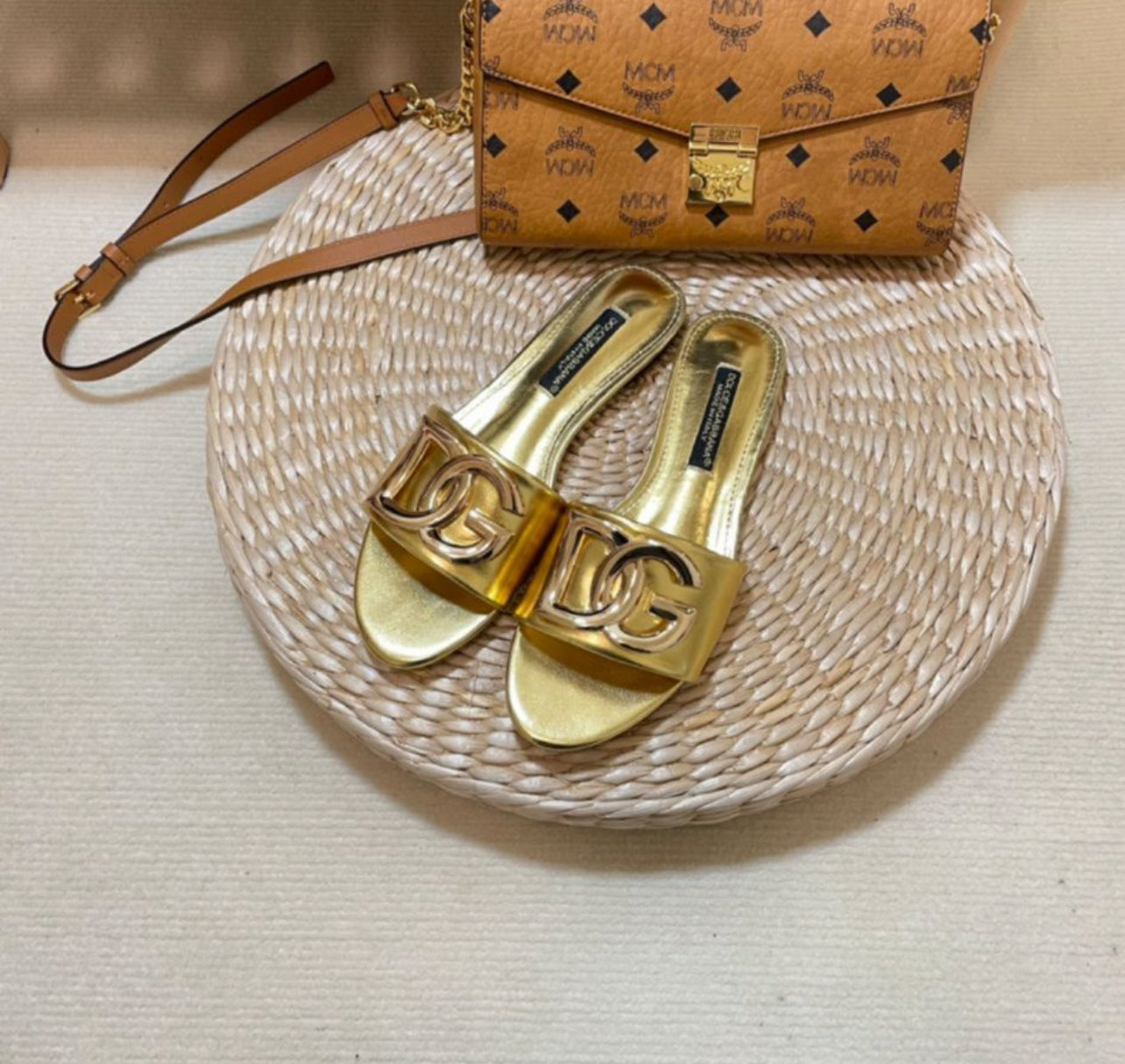 Gold Logo Sandals