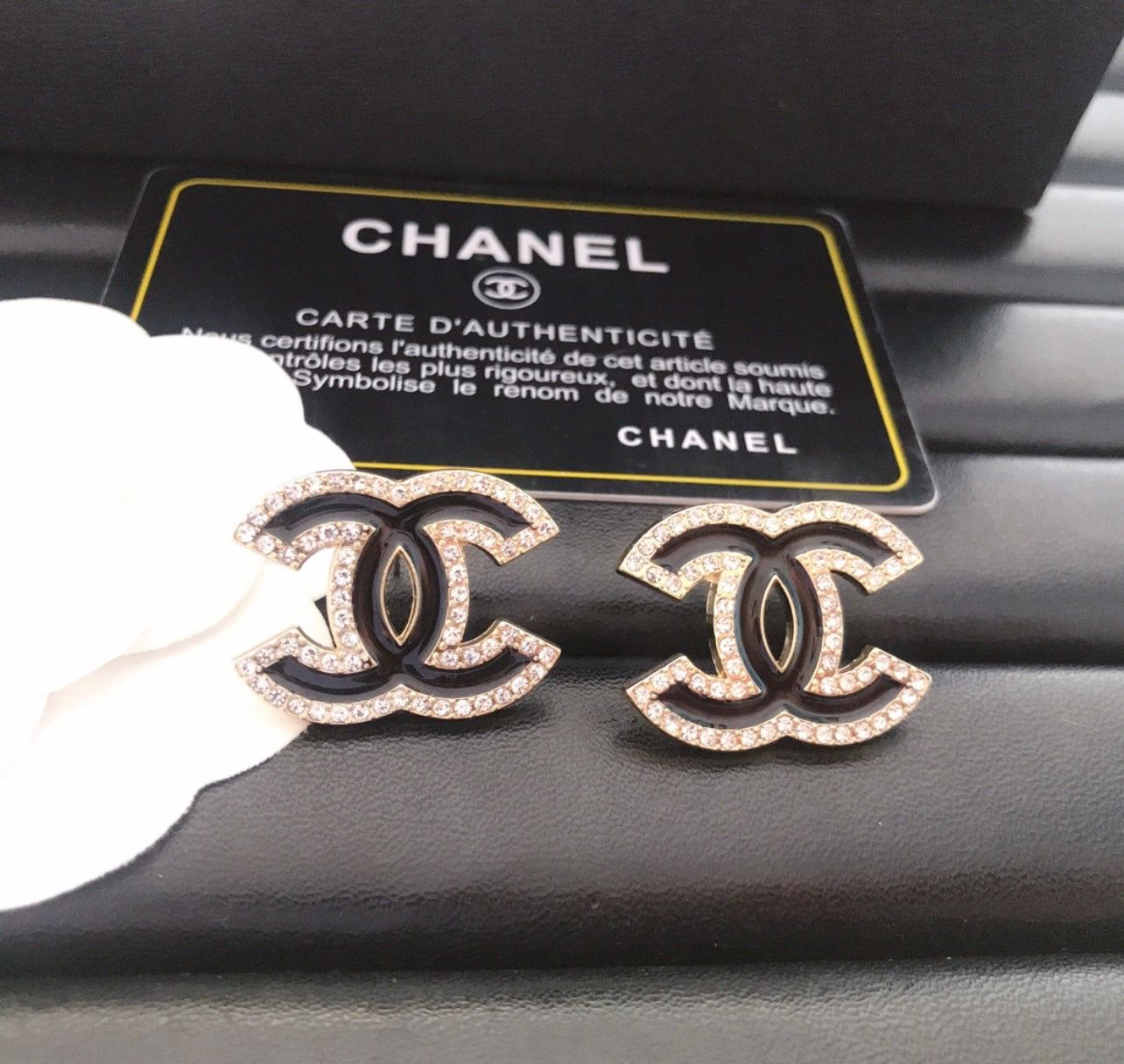 C Style Rhinestone Trim Earrings